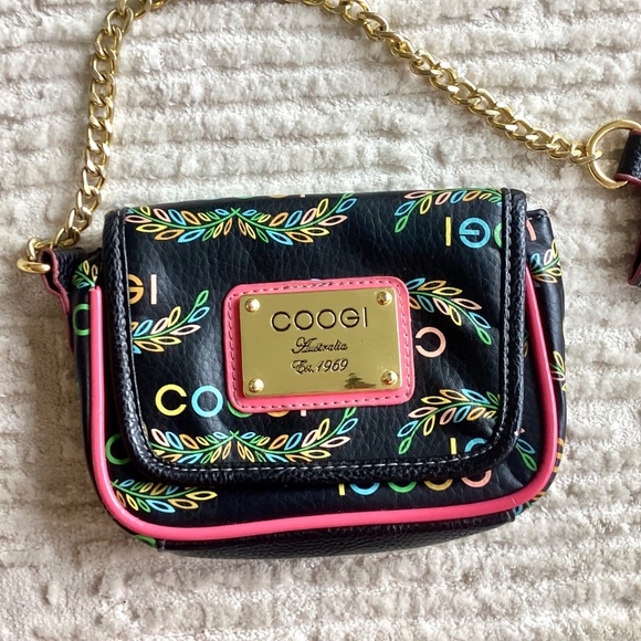 Coogi Mini Bag Chain Wrist Cuff Clutch Vintage Australia Rainbow Logo Black Pink - Picture 3 of 14